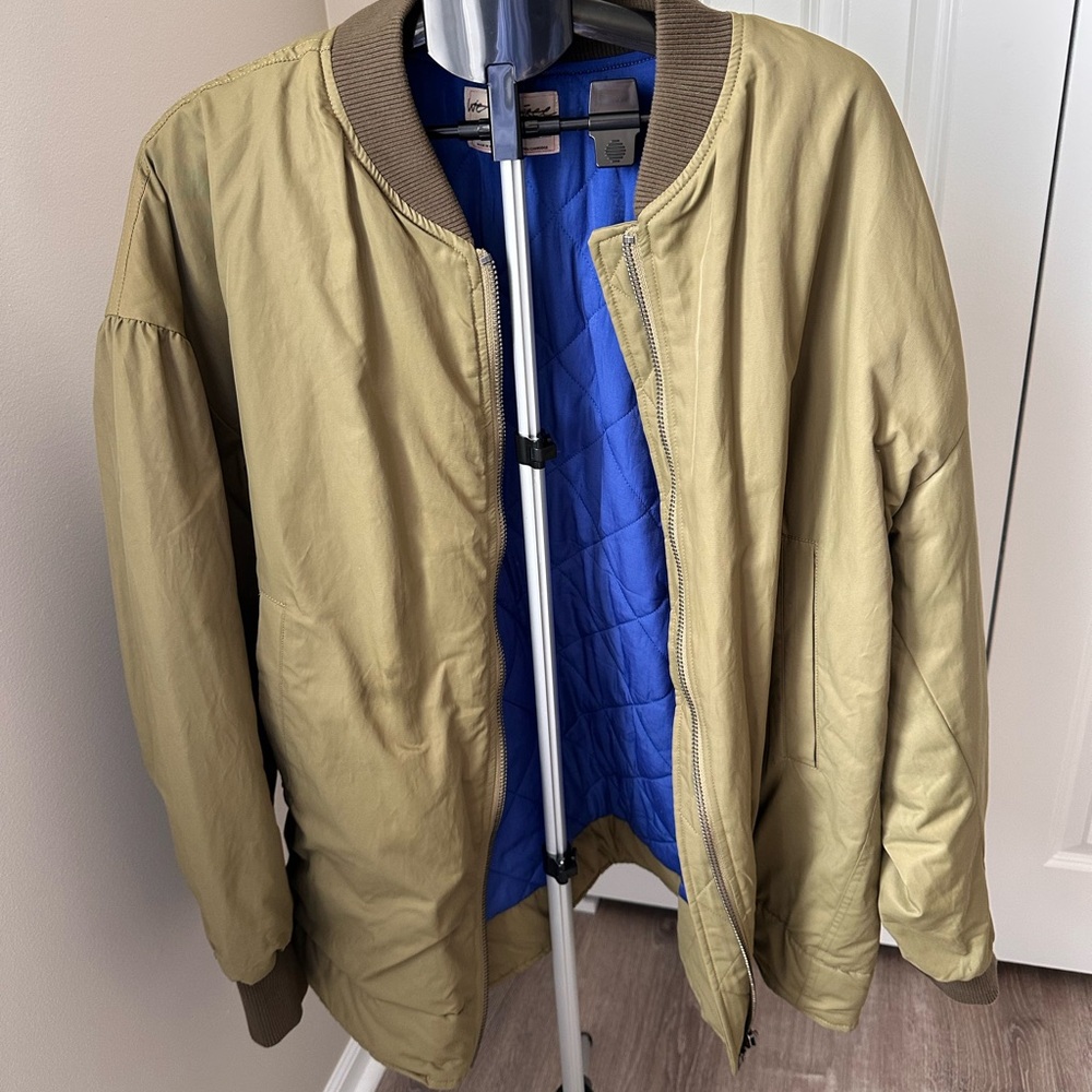 We The Free Olive Bomber Jacket with Blue Lining